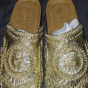 BAMBOO Shimmery Gold Braided Slip-On Mules
